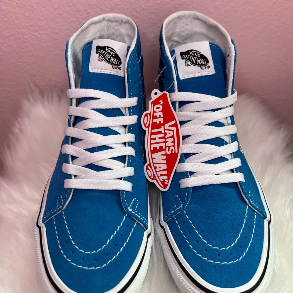NWOT Custom Bling Blue Suede Vans Sneakers M6/W8 - Picture 5 of 8